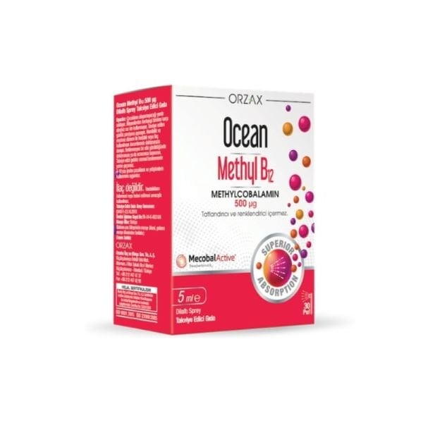 Orzax Ocean Methyl Cobalamin B12 Dil Altı Sprey 5 ml