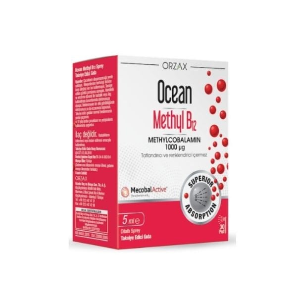 Orzax Ocean Methyl Cobalamin B12 Dil Altı Sprey 10 ml
