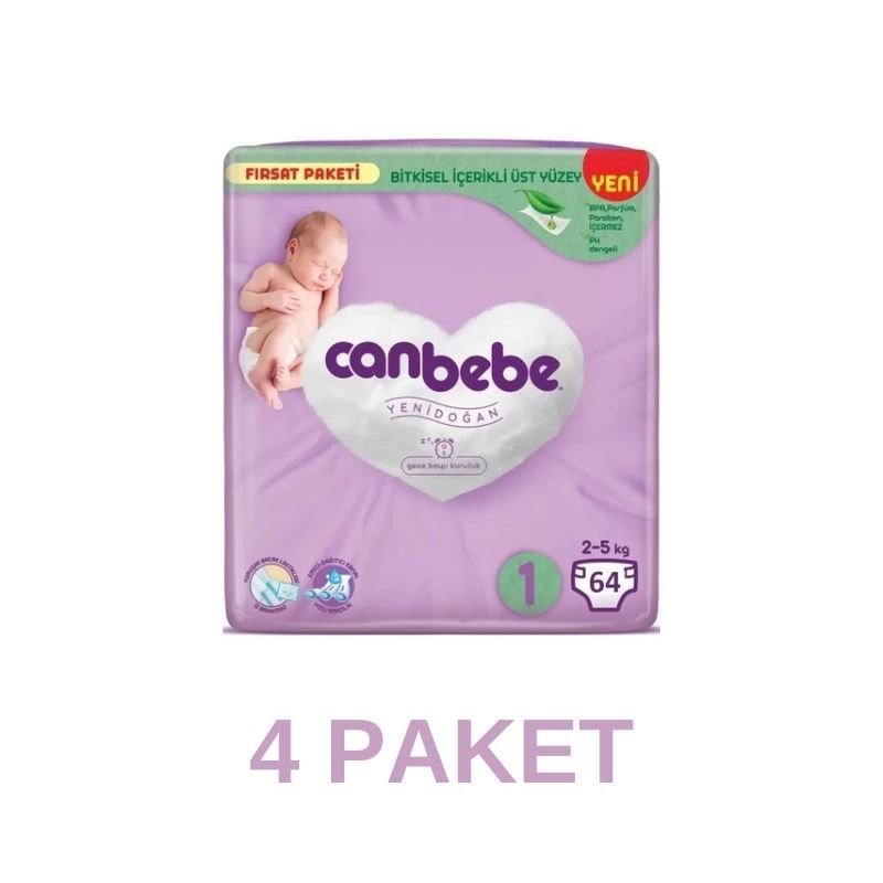 Canbebe Yeni Doğan Bebek Bezi 1 Beden 64 Lü 4 Paket