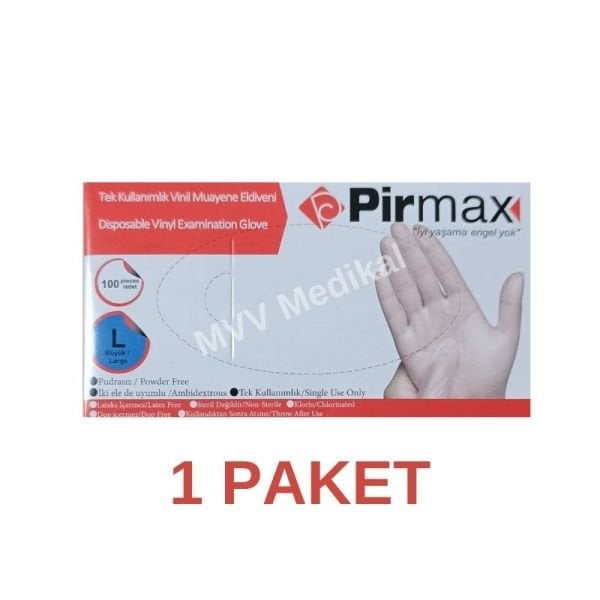 Pirmax Tek Kullanımlık Vinil Muayene Eldiveni Large 100 Adet