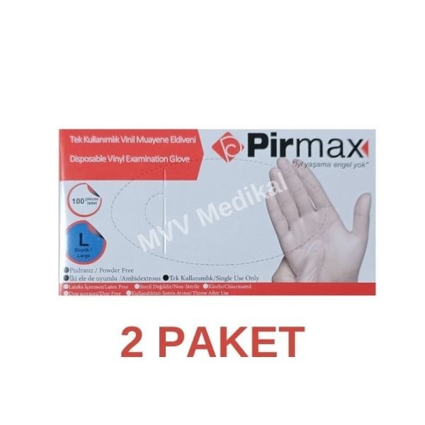 Pirmax Tek Kullanımlık Vinil Muayene Eldiveni Large 100 Adet 2 Paket