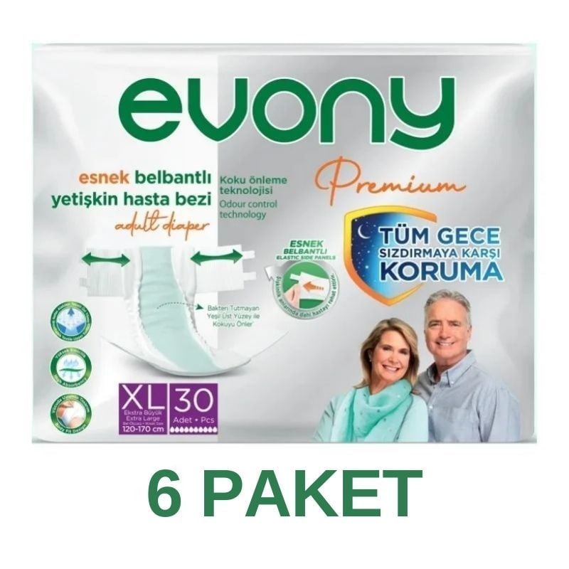 Evony Premium Esnek Belbantlı Yetişkin Hasta Bezi XL 30 Lu 6 Paket