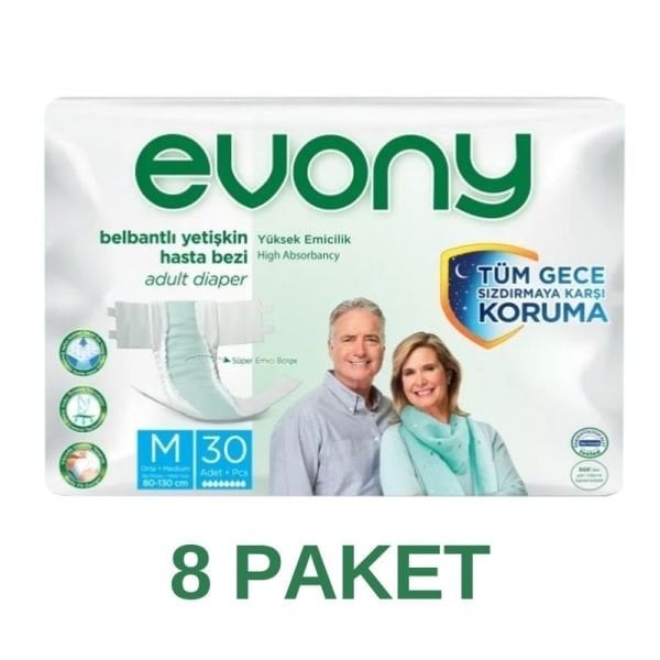 Evony Belbantlı Yetişkin Hasta Bezi M 30 Lu 8 Paket