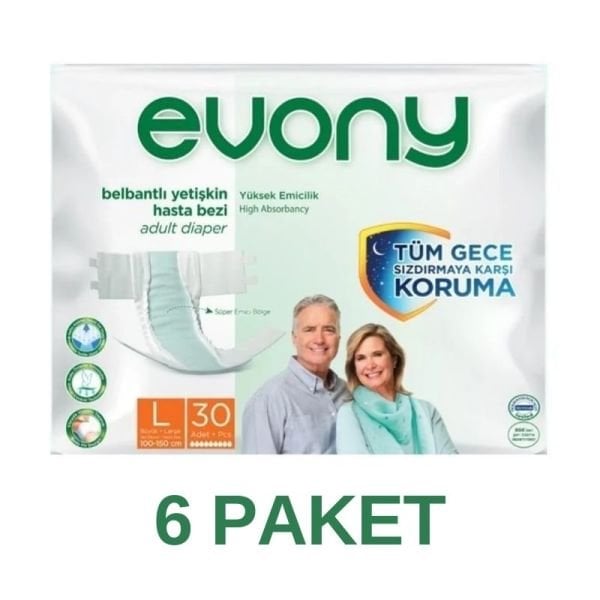 Evony Belbantlı Yetişkin Hasta Bezi L 30 Lu 6 Paket