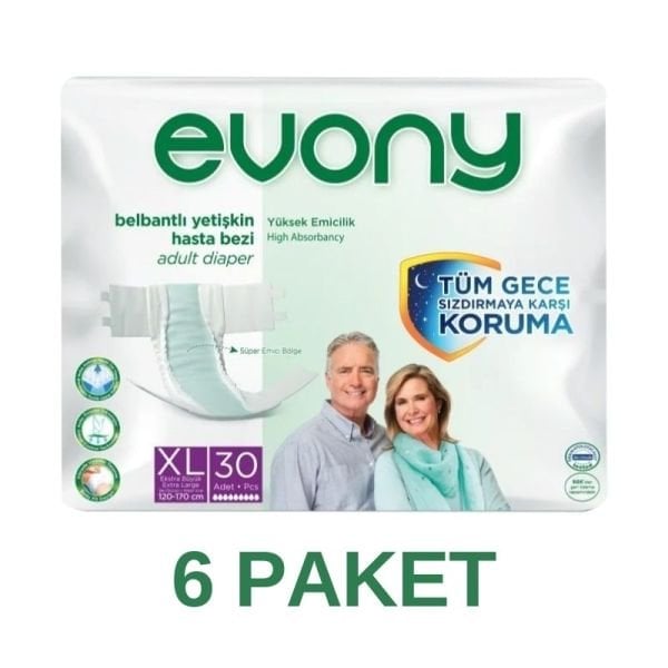 Evony Belbantlı Yetişkin Hasta Bezi XL 30 Lu 6 Paket