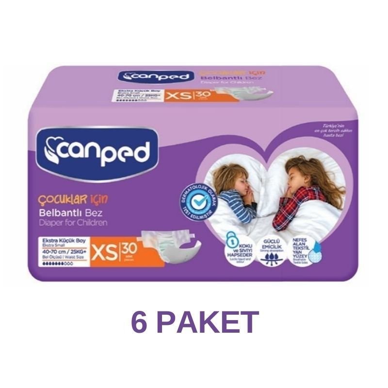 Canped Belbantlı Hasta Bezi Çocuklar İçin XS 30 Lu 6 Paket