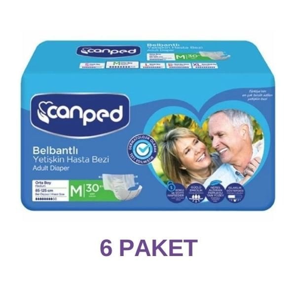 Canped Belbantlı Tekstil Yüzeyli Yetişkin Hasta Bezi M 30 Lu 6 Paket