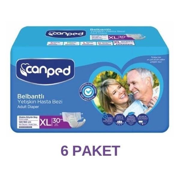Canped Belbantlı Tekstil Yüzeyli Yetişkin Hasta Bezi XL 30 Lu 6 Paket