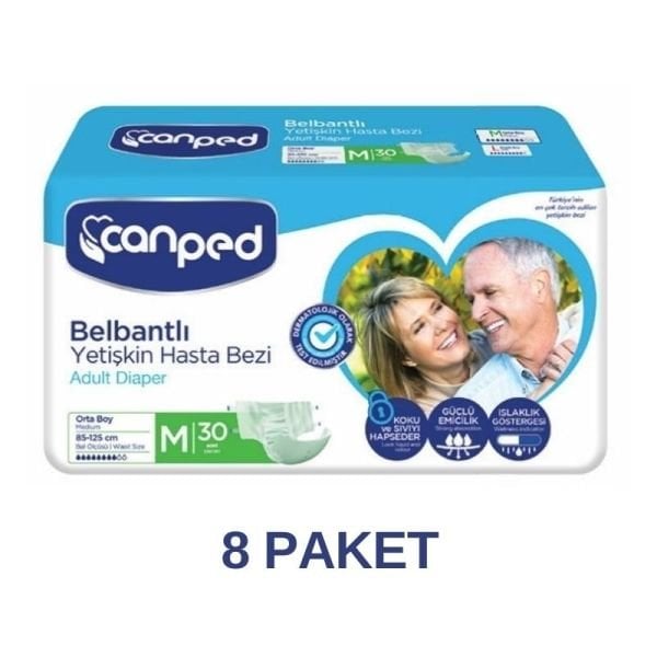 Canped Belbantlı Polietilen Yetişkin Hasta Bezi M 30 Lu 8 Paket