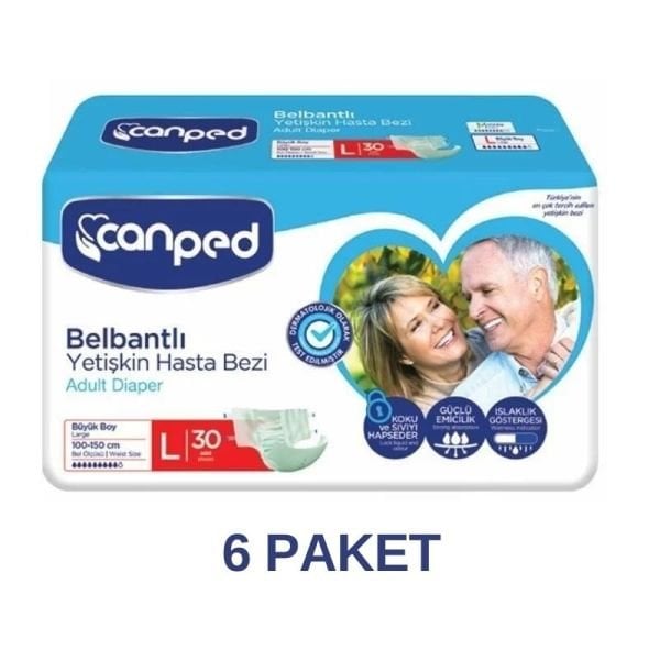 Canped Belbantlı Polietilen Yetişkin Hasta Bezi L 30 Lu 6 Paket