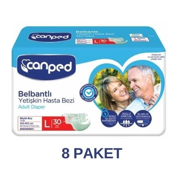 Canped Belbantlı Polietilen Yetişkin Hasta Bezi L 30 Lu 8 Paket