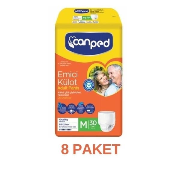 Canped Emici Külot Yetişkin Hasta Bezi M 30 Lu 8 Paket