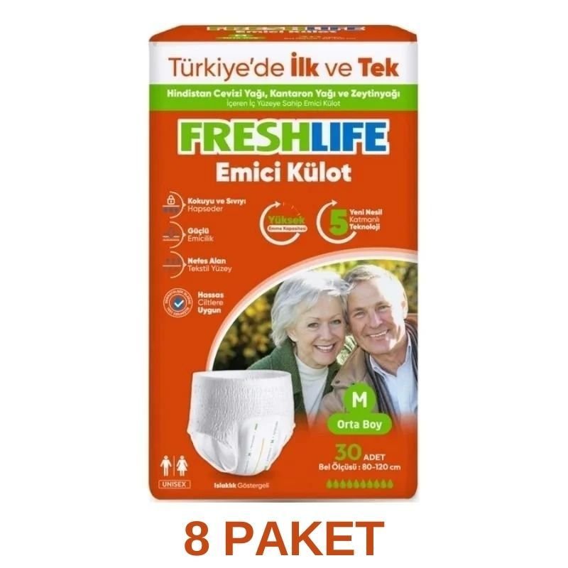 Freshlife Emici Külot Yetişkin Hasta Bezi M 30 Lu 8 Paket
