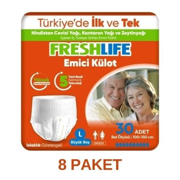 Freshlife Emici Külot Yetişkin Hasta Bezi L 30 Lu 8 Paket