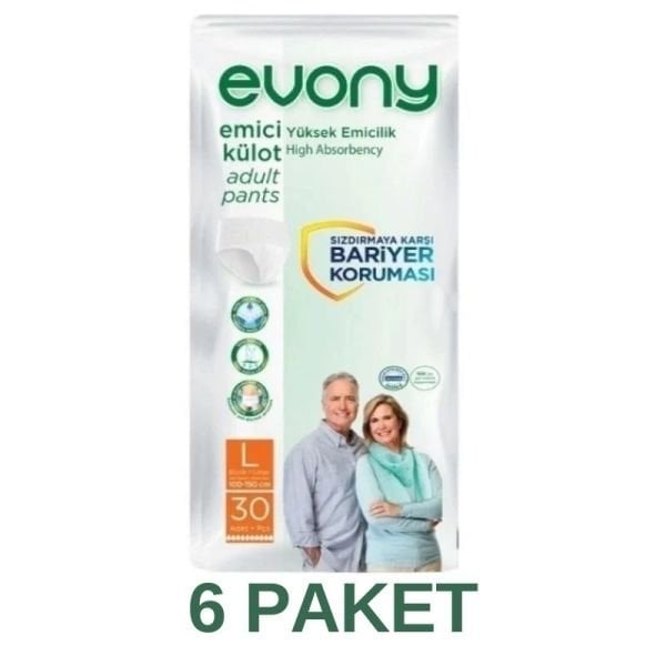 Evony Emici Külot Yetişkin Hasta Bezi L 30 Lu 6 Paket