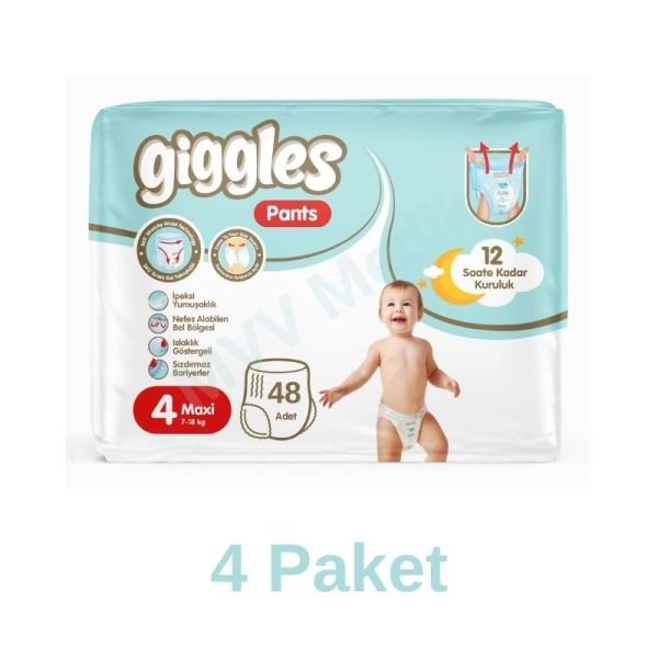 Giggles Pants Külotlu Bebek Bezi 4 Numara Maxi 48 Li 4 Paket