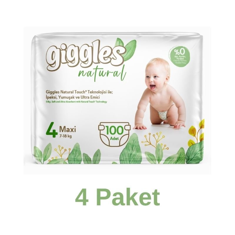 Giggles Natural Pamuklu Bebek Bezi 4 Numara Maxi 100 Lü 4 Paket