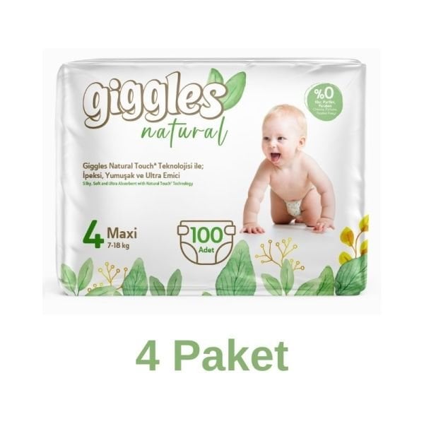 Giggles Natural Pamuklu Bebek Bezi 4 Numara Maxi 100 Lü 4 Paket