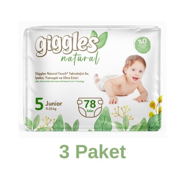 Giggles Natural Pamuklu Bebek Bezi 5 Numara Junior 78 Li 3 Paket