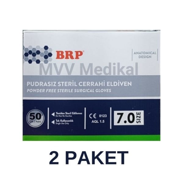BRP Pudrasız Steril Cerrahi Eldiven 7 Numara 50 Adet 2 Paket