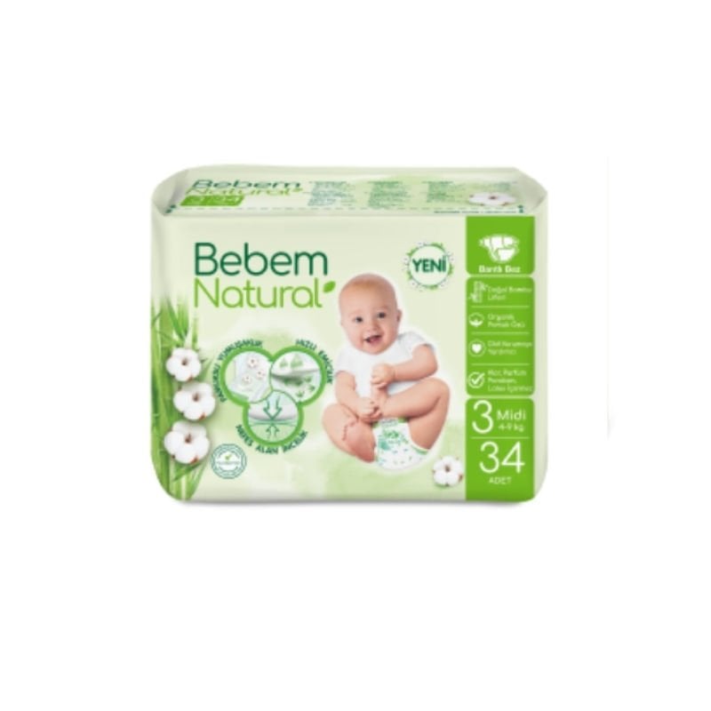 Bebem Natural Midi Bebek Bezi 3 Numara 34 Adet