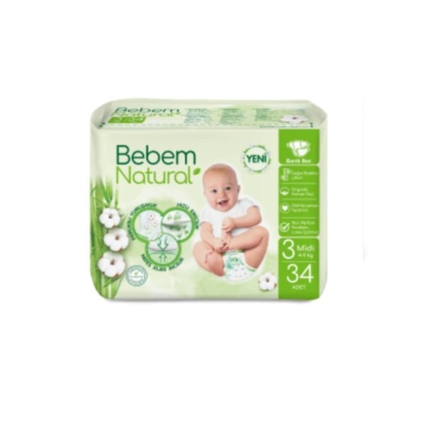 Bebem Natural Midi Bebek Bezi 3 Numara 34 Adet