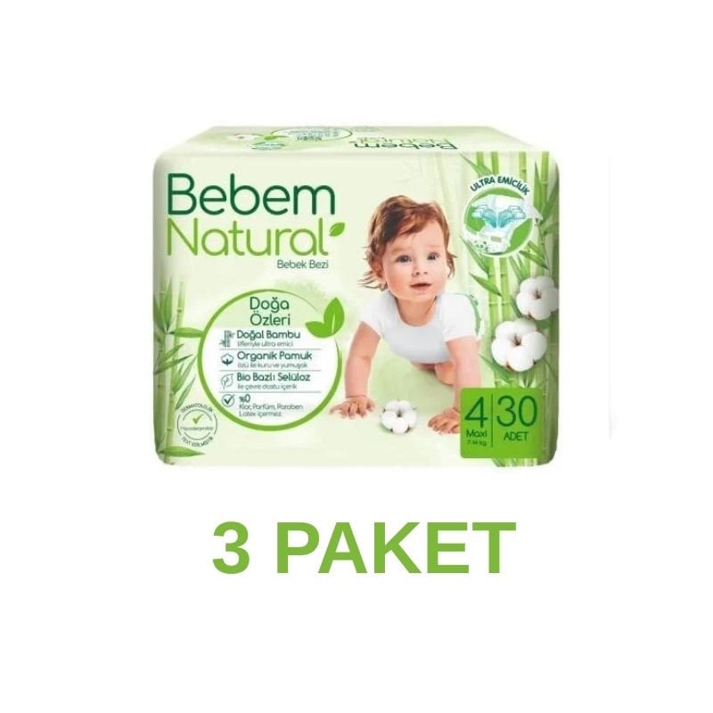 Bebem Natural Maxi Bebek Bezi 4 Numara 30 Adet 3 Paket