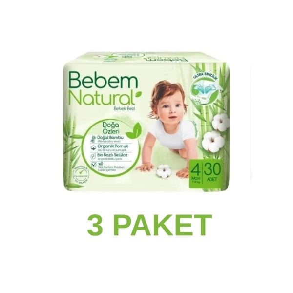 Bebem Natural Maxi Bebek Bezi 4 Numara 30 Adet 3 Paket