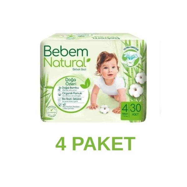 Bebem Natural Maxi Bebek Bezi 4 Numara 30 Adet 4 Paket