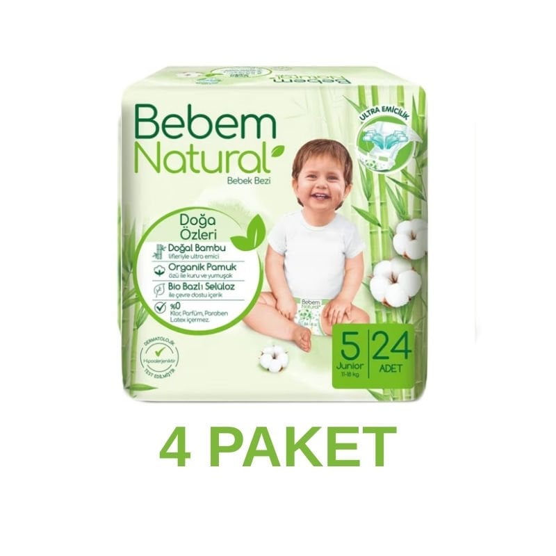 Bebem Natural Junior Bebek Bezi 5 Numara 24 Adet 4 Paket