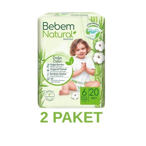 Bebem Natural Extra Large Bebek Bezi 6 Numara 20 Adet 2 Paket