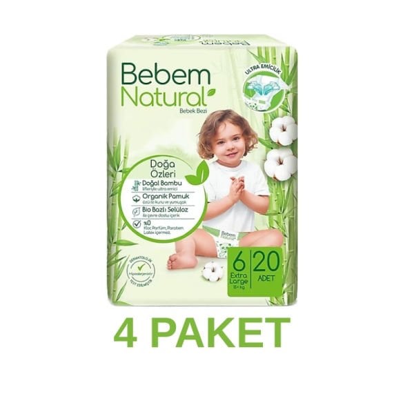Bebem Natural Extra Large Bebek Bezi 6 Numara 20 Adet 4 Paket