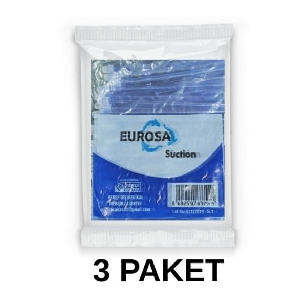 Eurosa Tükürük Emici Sakşın Mavi 100 Adet 3 Paket