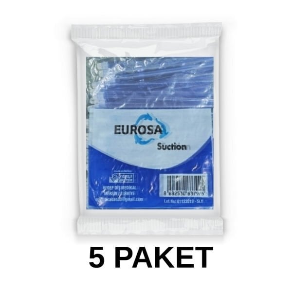 Eurosa Tükürük Emici Sakşın Mavi 100 Adet 5 Paket
