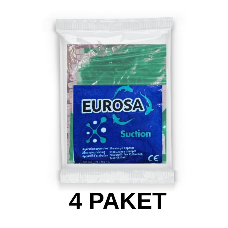 Eurosa Tükürük Emici Sakşın Yeşil 100 Adet 4 Paket