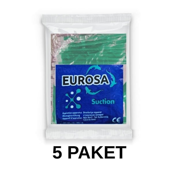 Eurosa Tükürük Emici Sakşın Yeşil 100 Adet 5 Paket
