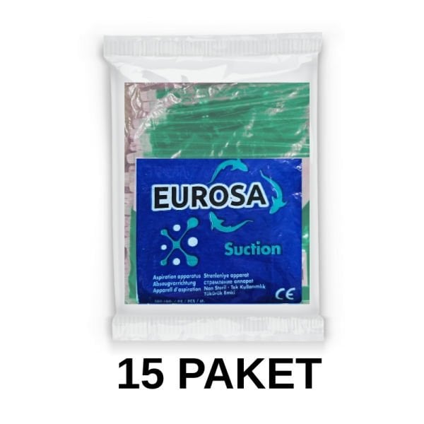 Eurosa Tükürük Emici Sakşın Yeşil 100 Adet 15 Paket