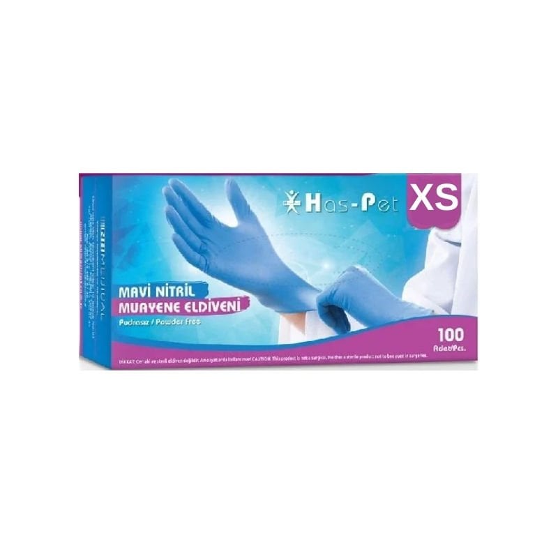 Has-Pet Mavi Pudrasız Nitril Muayene Eldiveni XS 100 Lü