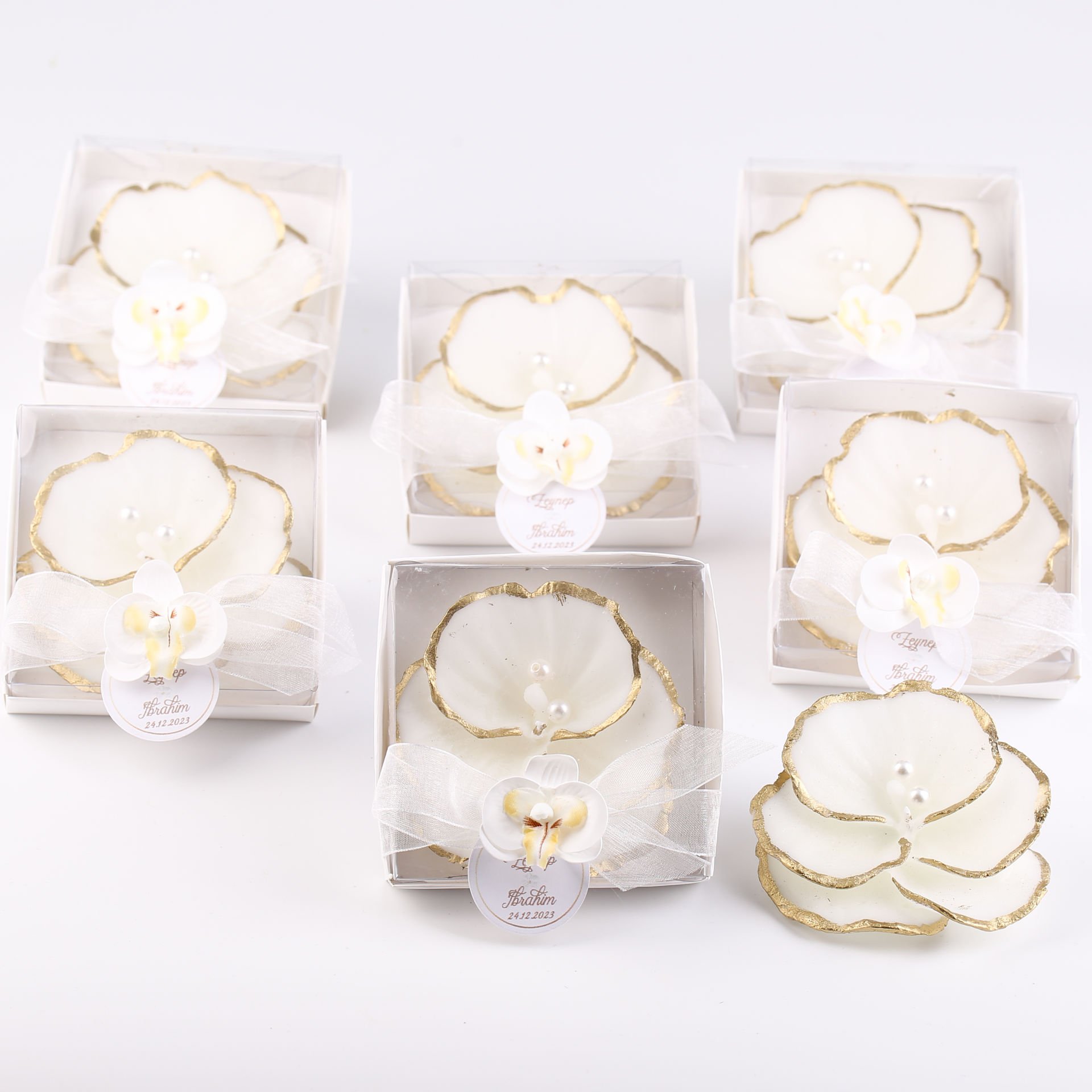 İncili Orkide Mum - Gold Detaylı