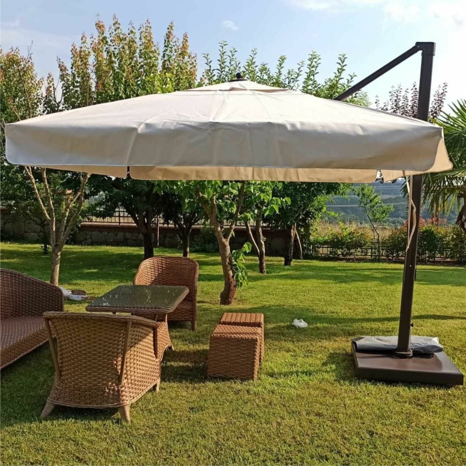 3.5x3.5 Yandan Gövdeli Bahçe Şemsiyesi  Polyester Dokuma Kumaş Nohut