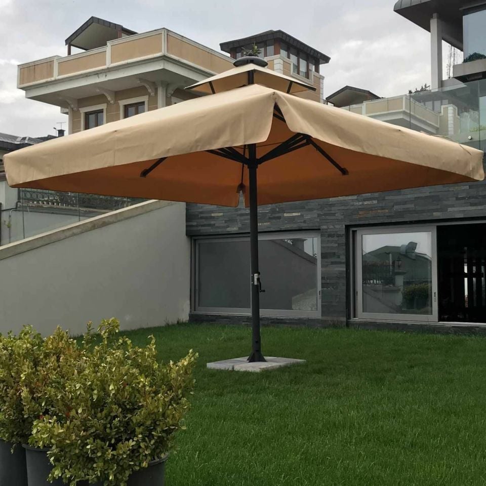 6x6 Teleskopik Lux Bahçe Şemsiyesi Akrilik Kumaş Siyah