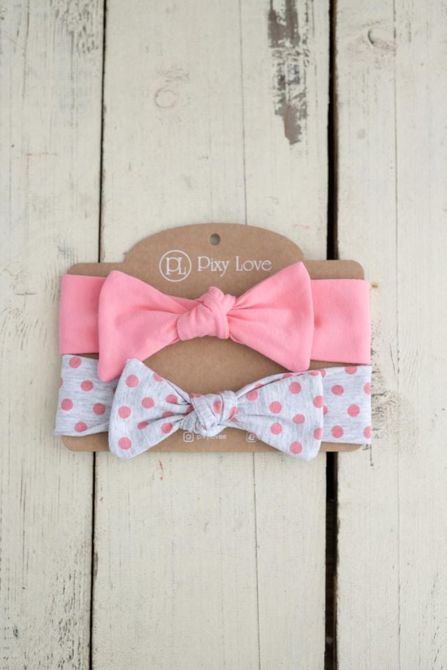 Pembe Kız Bebek 2'li Bandana Set Poa Fiyonk Dots