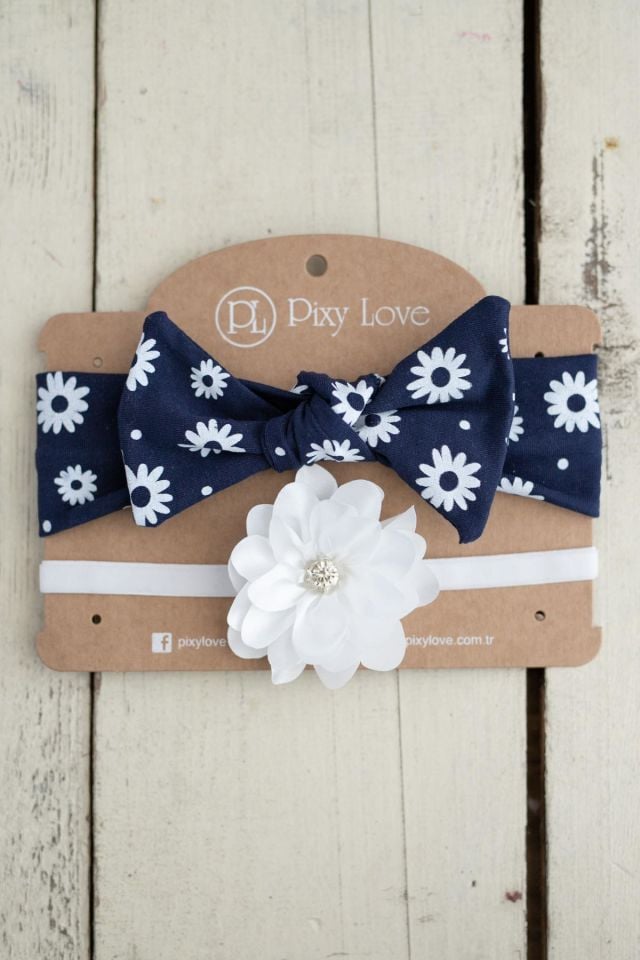 Lacivert Kız Bebek 2'li Bandana Set Vera