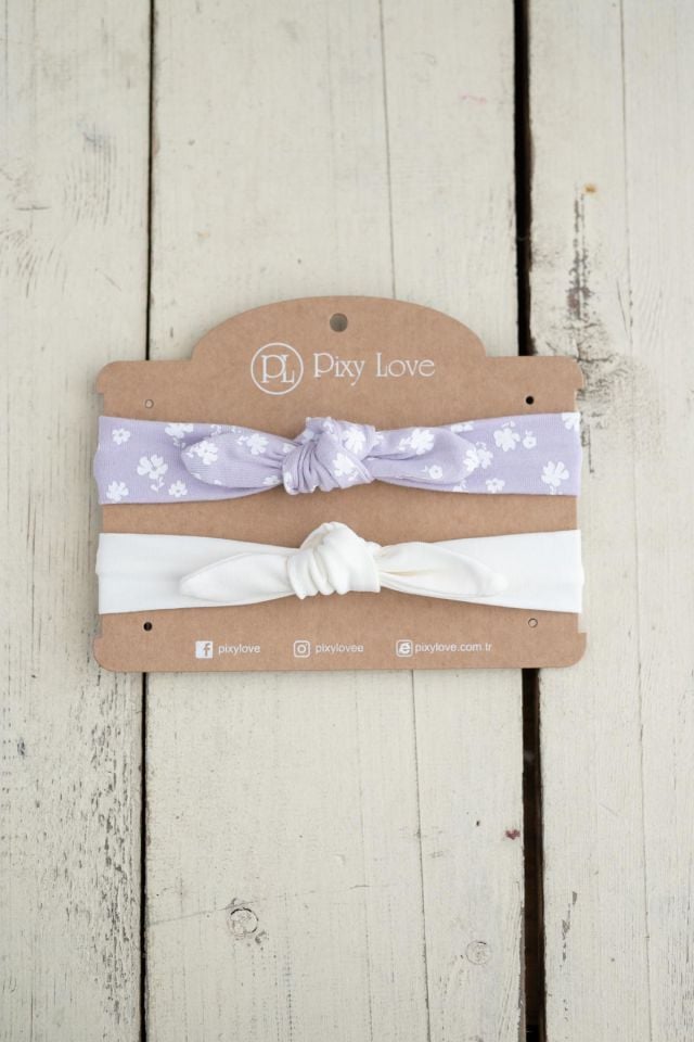 Lila Kız Bebek 2'li Bandana Set Poa Flower
