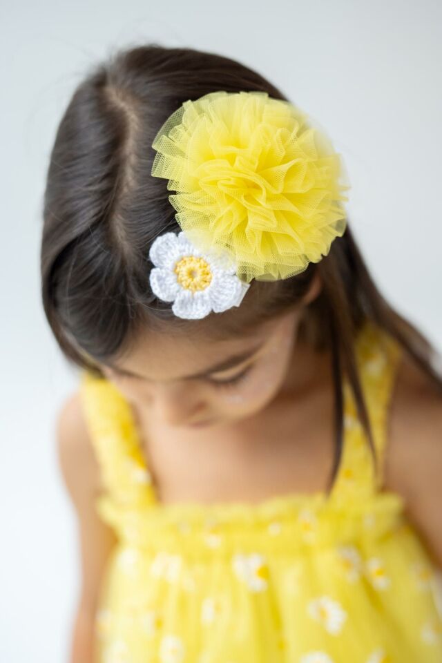 Sarı Kız Çocuk 2'li Klips Fiyonk Daisy Garden
