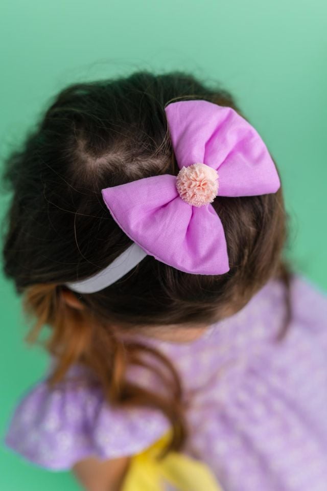 Lila Kız Çocuk Bandana Fiyonk Grek Pom