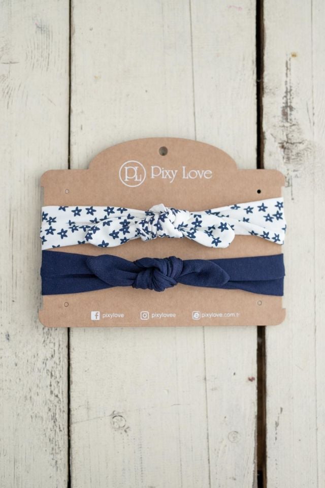 Lacivert Kız Bebek 2'li Bandana Set Poa Flower
