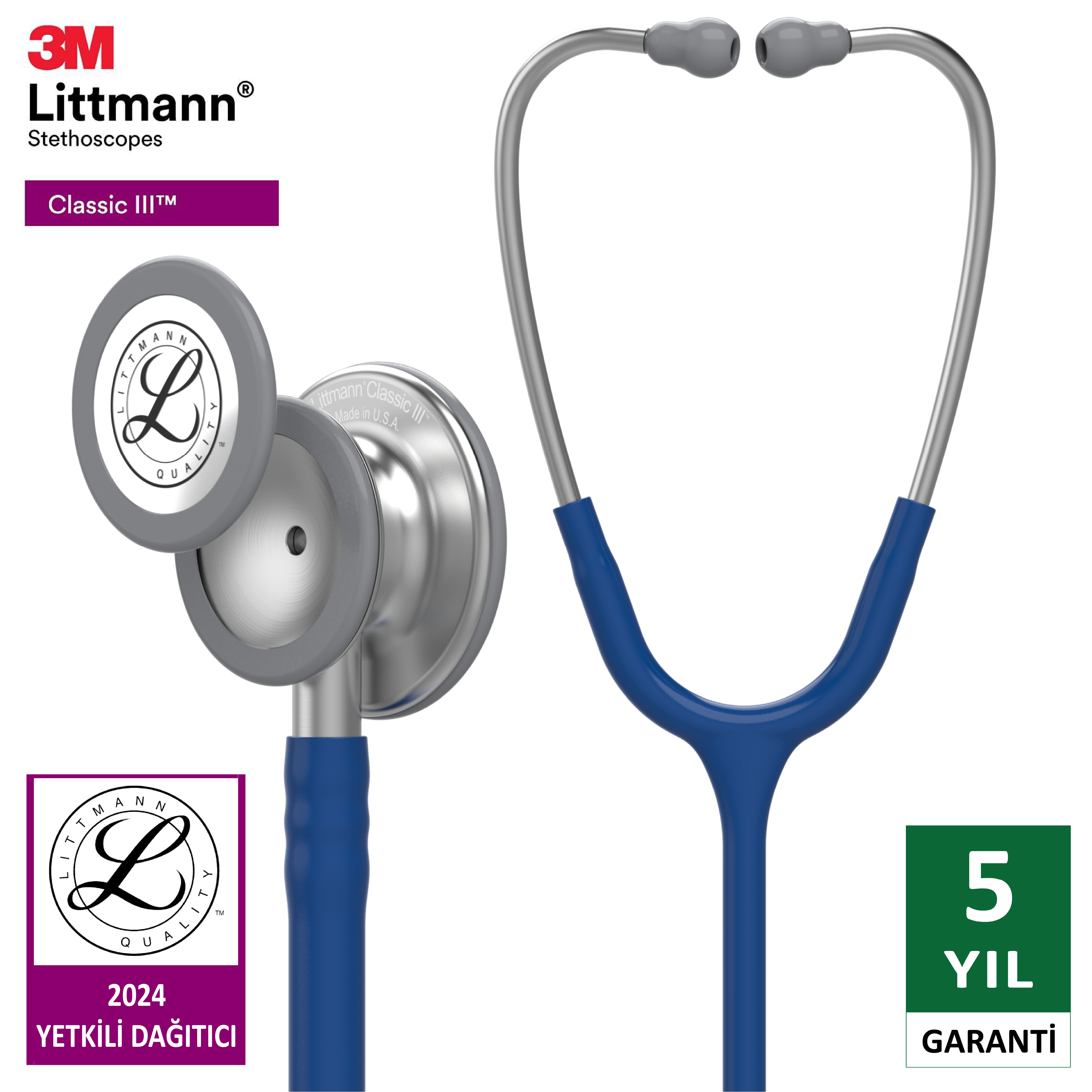 5622 3M™ Littmann® Classic III™ Stetoskop, Paslanmaz Çelik Çan, Lacivert Hortum