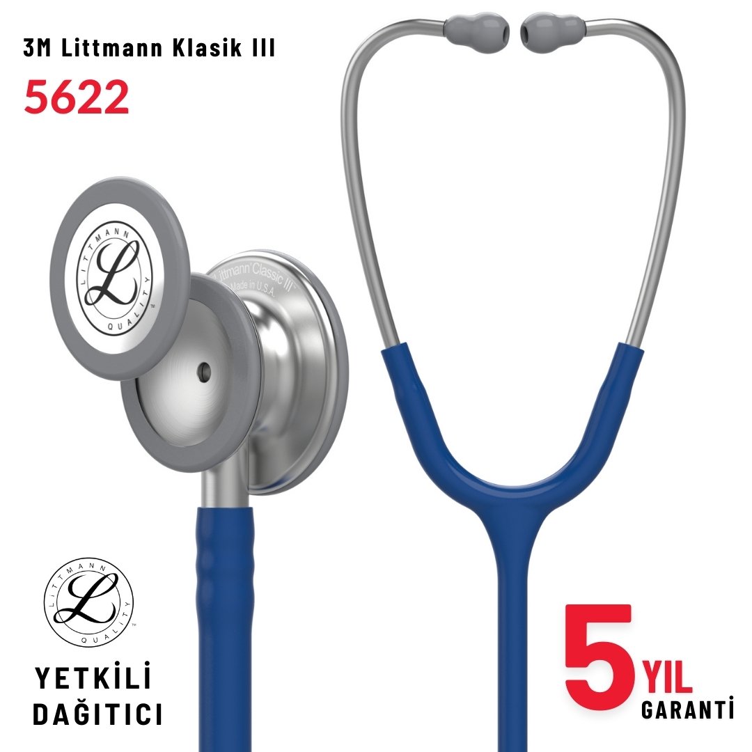 5622 3M™ Littmann® Classic III™ Stetoskop, Paslanmaz Çelik Çan, Lacivert Hortum