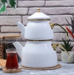Thor Beyaz Emaye Çaydanlık Takımı